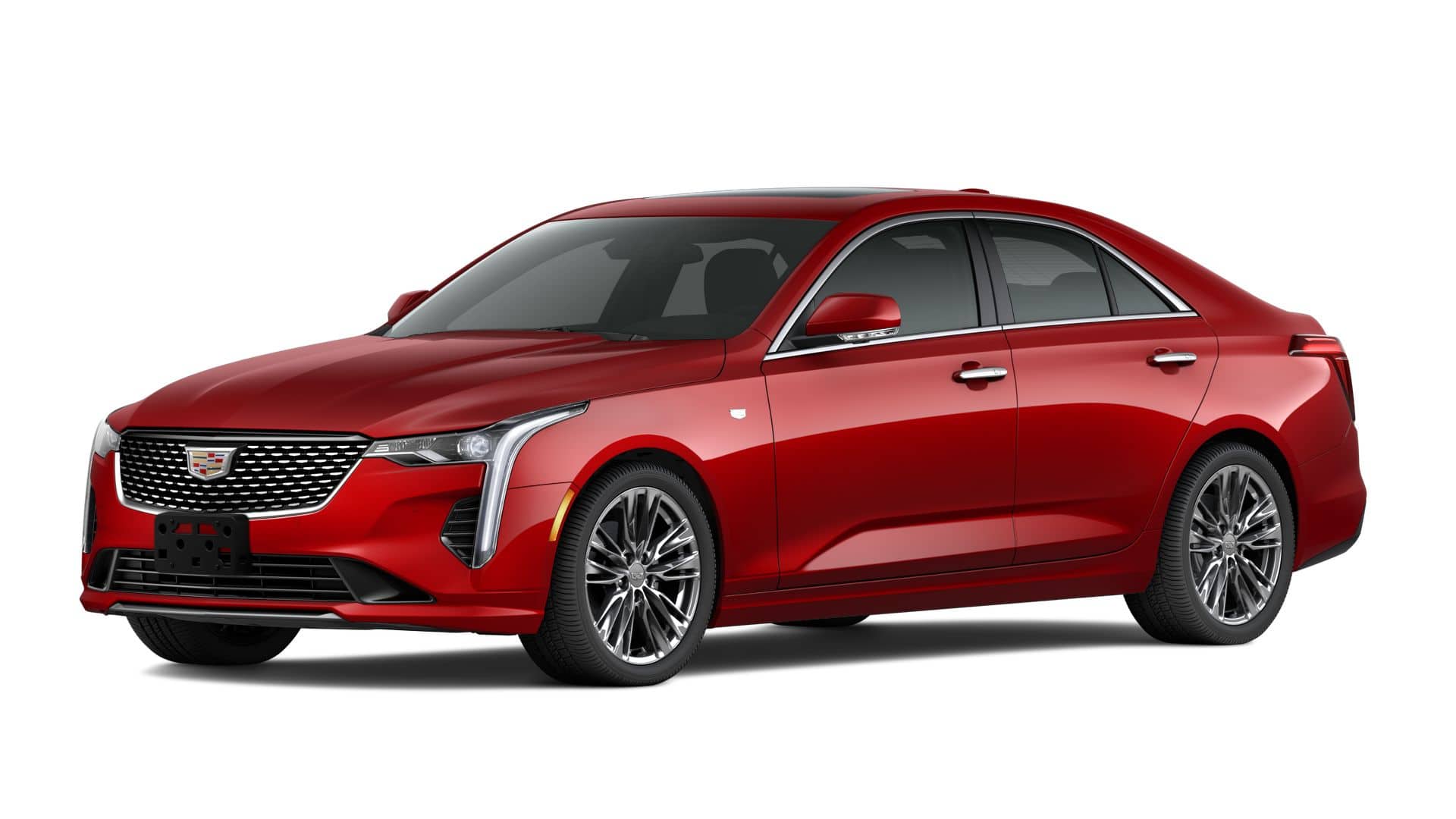 2026 Cadillac CT4 Premium Luxury in Radiant Red Tintcoat — front three-quarter view